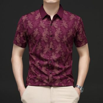 Риза с яка лафел, къс ръкав, полиестерова смесена тъкан, дигитален принт с модел разкъсани цветя, летен модел 2025