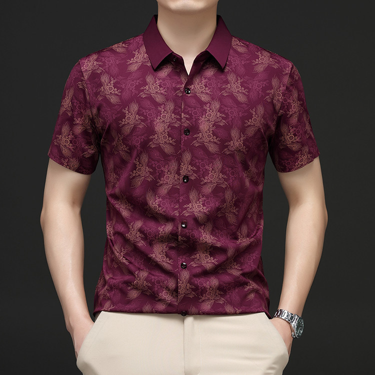 Риза с яка лафел, къс ръкав, полиестерова смесена тъкан, дигитален принт с модел разкъсани цветя, летен модел 2025