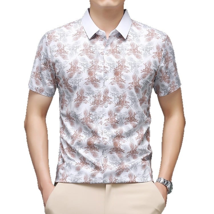 Риза с яка лафел, къс ръкав, полиестерова смесена тъкан, дигитален принт с модел разкъсани цветя, летен модел 2025