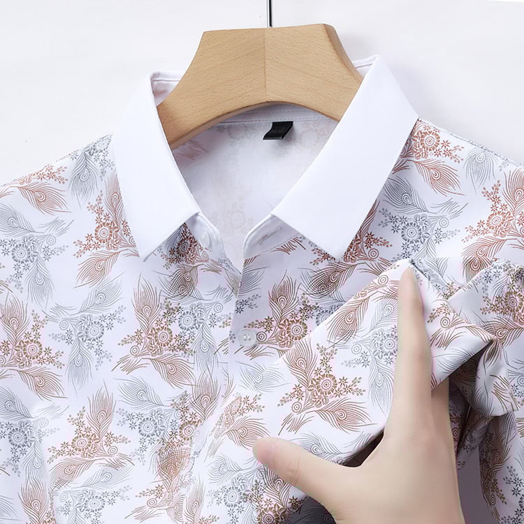 Риза с яка лафел, къс ръкав, полиестерова смесена тъкан, дигитален принт с модел разкъсани цветя, летен модел 2025