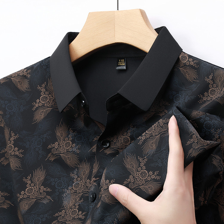 Риза с яка лафел, къс ръкав, полиестерова смесена тъкан, дигитален принт с модел разкъсани цветя, летен модел 2025