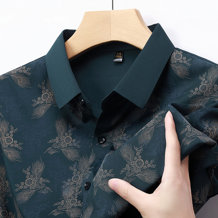 Риза с яка лафел, къс ръкав, полиестерова смесена тъкан, дигитален принт с модел разкъсани цветя, летен модел 2025