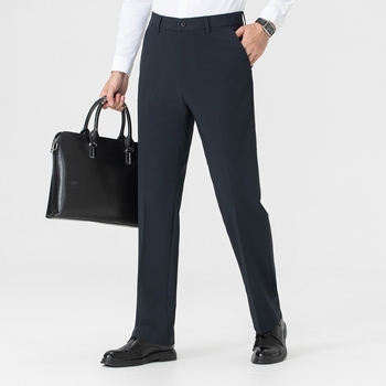 Muške vunene zimske hlače za poslovni casual stil, s visokim strukom, ravni kroj, zip sprijeda