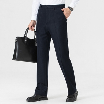 Muške vunene zimske hlače za poslovni casual stil, s visokim strukom, ravni kroj, zip sprijeda