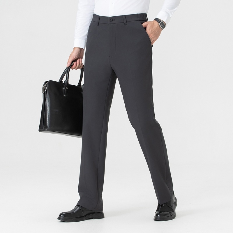 Muške vunene zimske hlače za poslovni casual stil, s visokim strukom, ravni kroj, zip sprijeda