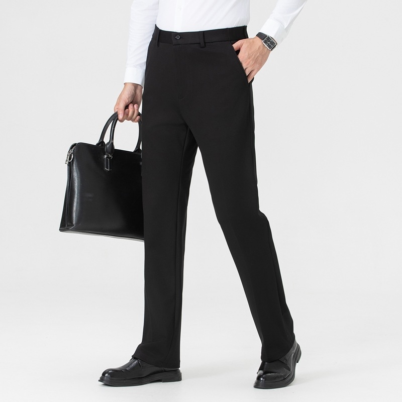 Muške vunene zimske hlače za poslovni casual stil, s visokim strukom, ravni kroj, zip sprijeda