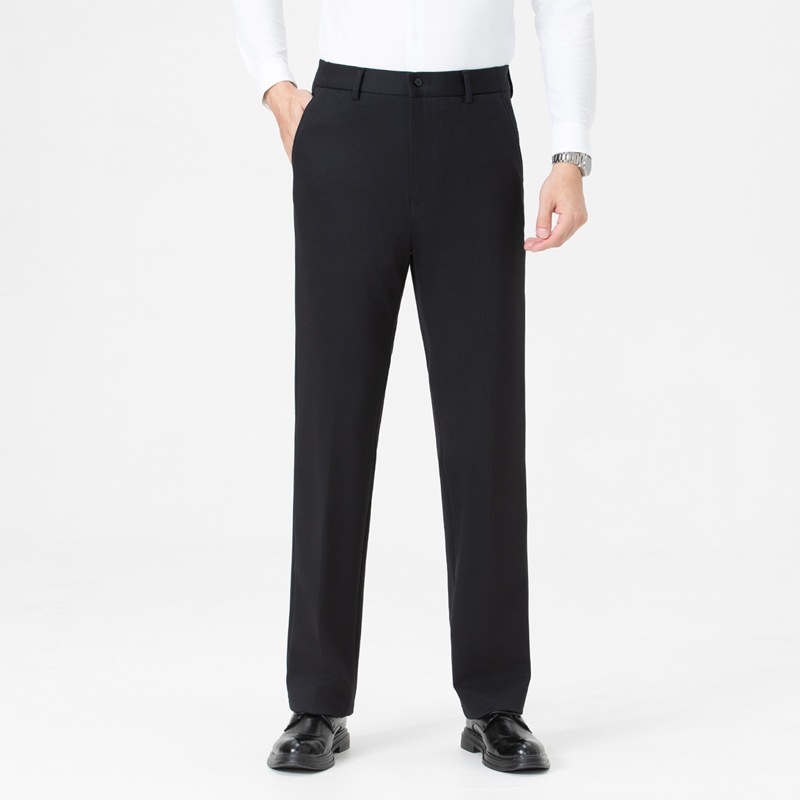 Muške vunene zimske hlače za poslovni casual stil, s visokim strukom, ravni kroj, zip sprijeda