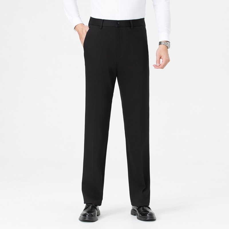 Muške vunene zimske hlače za poslovni casual stil, s visokim strukom, ravni kroj, zip sprijeda