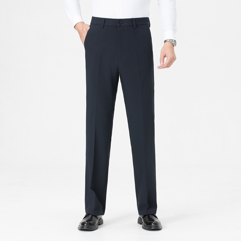 Muške vunene zimske hlače za poslovni casual stil, s visokim strukom, ravni kroj, zip sprijeda