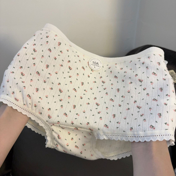 Dievčenské bavlnené boxerky s kvetinovým vzorom, antibakteriálne, stredná výška pásu