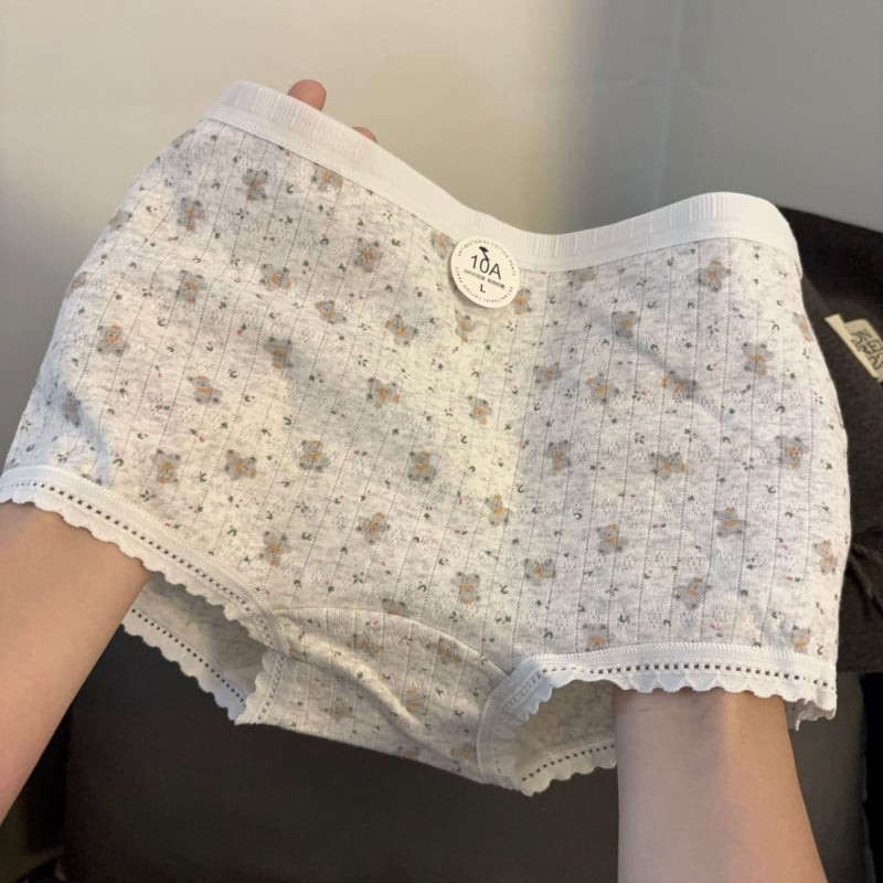 Dievčenské bavlnené boxerky s kvetinovým vzorom, antibakteriálne, stredná výška pásu