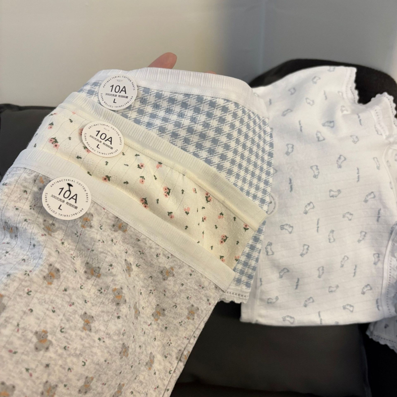 Dievčenské bavlnené boxerky s kvetinovým vzorom, antibakteriálne, stredná výška pásu