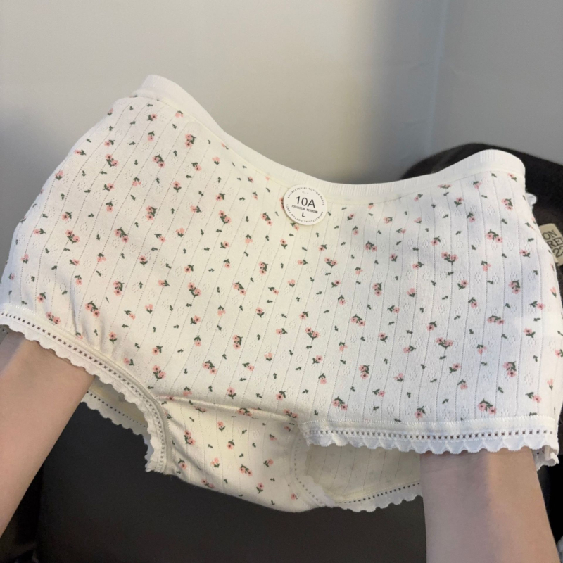 Dievčenské bavlnené boxerky s kvetinovým vzorom, antibakteriálne, stredná výška pásu