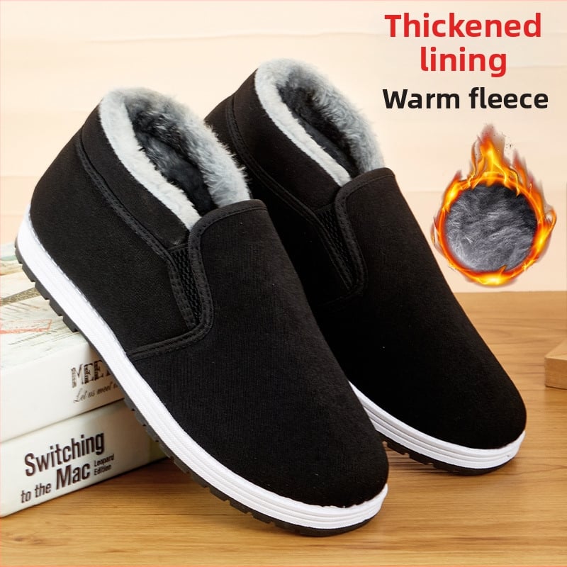 Παντόφλες από ύφασμα σε στυλ Παλιού Πεκίνου, με επένδυση φλίς, χειμερινά ζεστά παπούτσια για άνδρες, σόλα καουτσούκ, αντιολισθητικά