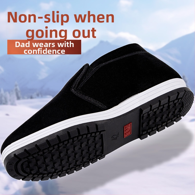 Domáce papuče z textilu v štýle Starého Pekingu, flísová výstelka, zimné teplé pánske domáce topánky, gumová podrážka, protišmykové