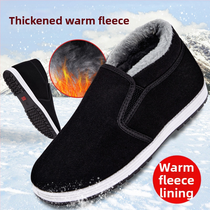 Domáce papuče z textilu v štýle Starého Pekingu, flísová výstelka, zimné teplé pánske domáce topánky, gumová podrážka, protišmykové