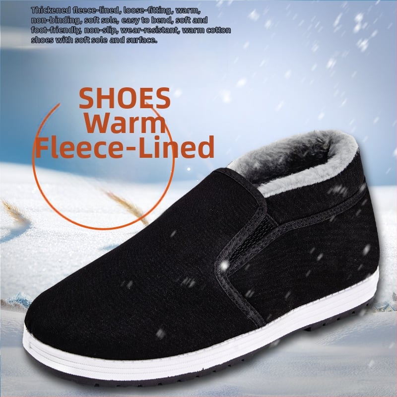 Παντόφλες από ύφασμα σε στυλ Παλιού Πεκίνου, με επένδυση φλίς, χειμερινά ζεστά παπούτσια για άνδρες, σόλα καουτσούκ, αντιολισθητικά