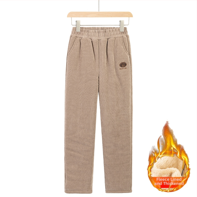 Női kordur nadrág, lazított szabás, fleece-betétes, őszi 2025, poliészter >95%, közepes vastagság