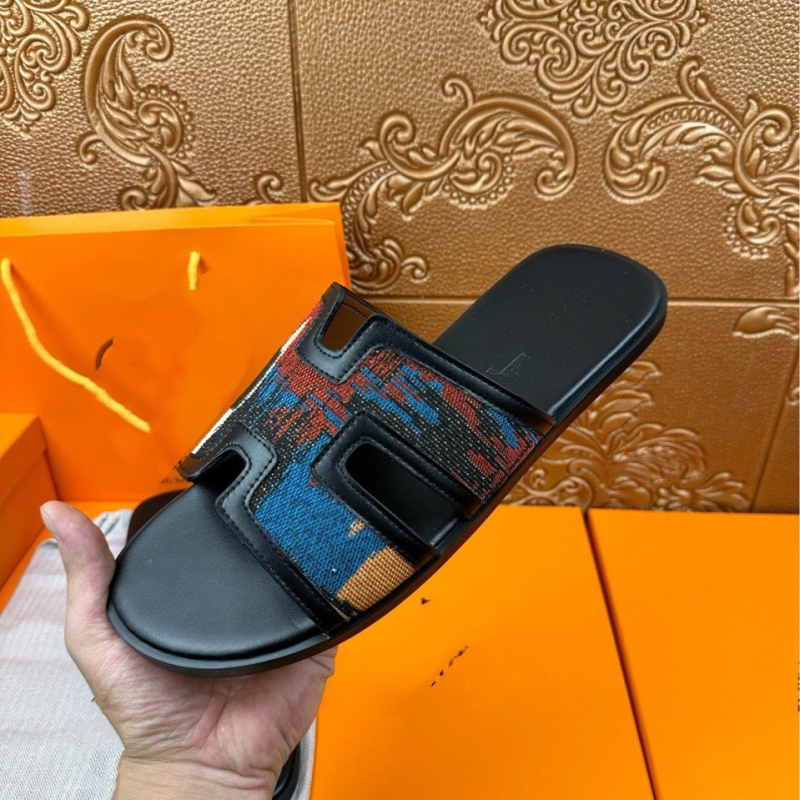 Слайд-сандали за мъже, канвас горна част, гумена подметка, закриване с лепило