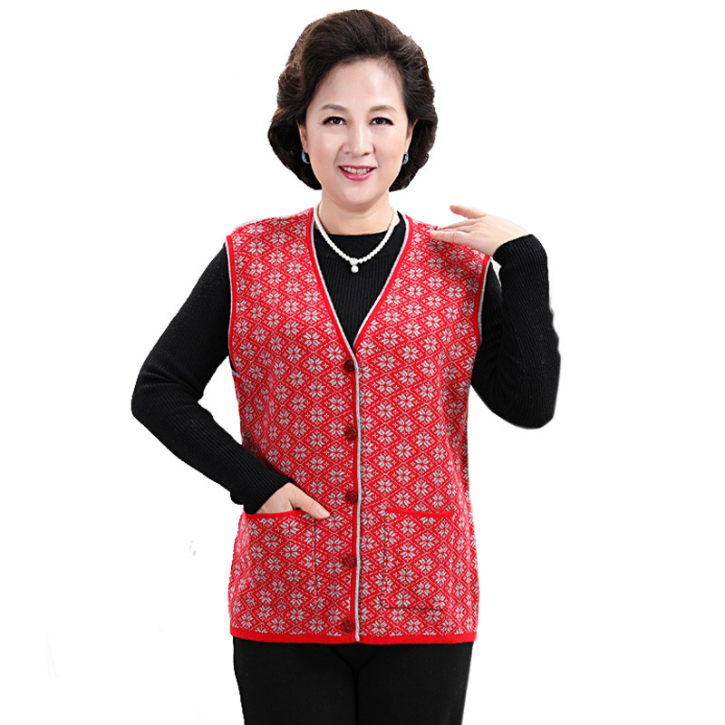 Vestă de lână pentru femei, cardigan în stil de navetă - Model floral - Guler staționar - nasturi în față - Lână 50-70%