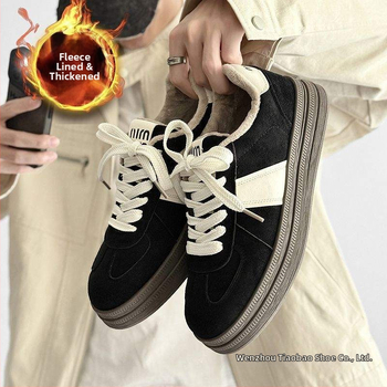 Casual χειμερινά παπούτσια για γυναίκες – με στρογγυλή μύτη, άνω μέρος από βαμβάκι, επένδυση από γούνινο κουνελιού, σόλα TPR