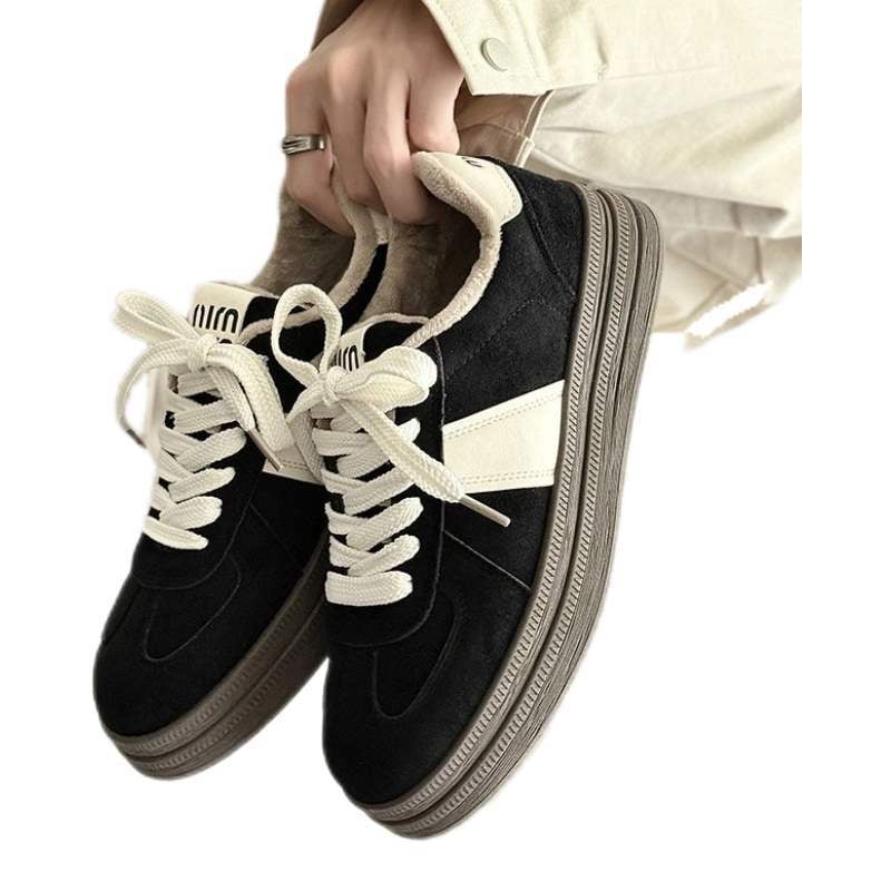 Casual χειμερινά παπούτσια για γυναίκες – με στρογγυλή μύτη, άνω μέρος από βαμβάκι, επένδυση από γούνινο κουνελιού, σόλα TPR