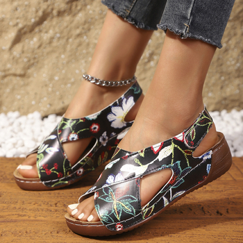 Sandale dama PU cu deget deschis (Peep-Toe), bretele încrucișate, închidere Velcro, talpă din cauciuc, interior PU