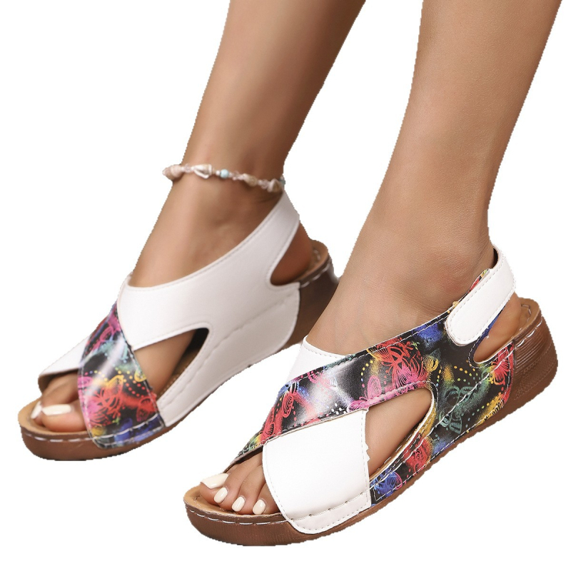 Sandale dama PU cu deget deschis (Peep-Toe), bretele încrucișate, închidere Velcro, talpă din cauciuc, interior PU