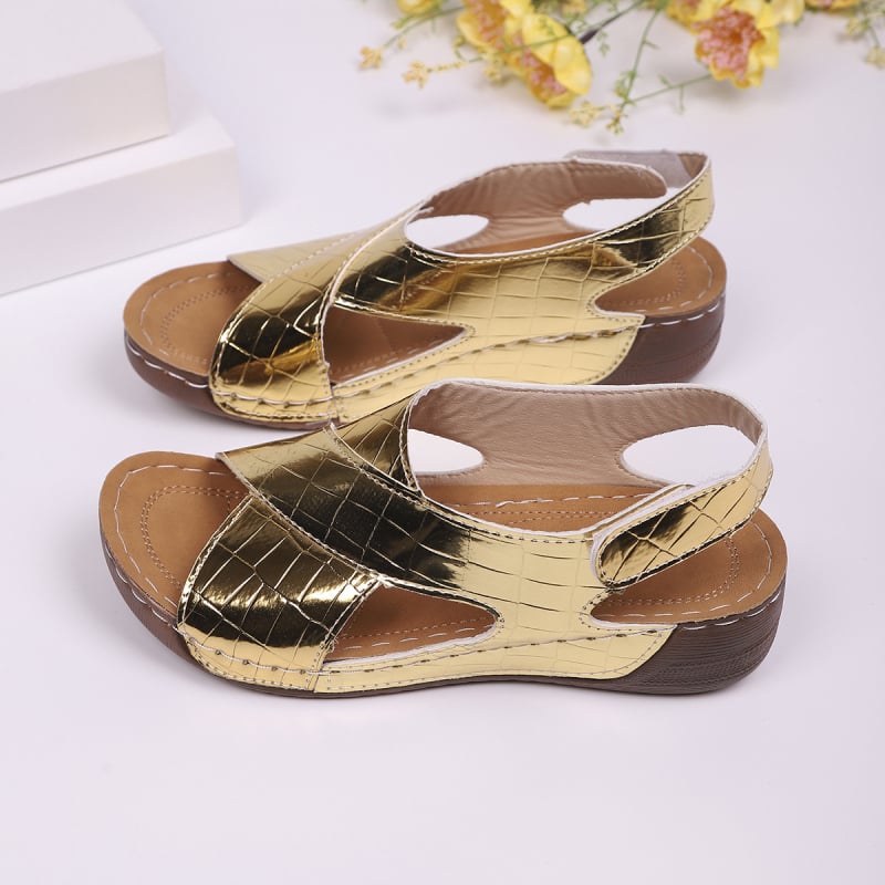 Sandale dama PU cu deget deschis (Peep-Toe), bretele încrucișate, închidere Velcro, talpă din cauciuc, interior PU