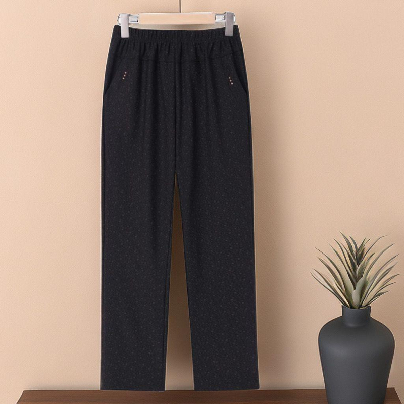 Magas derékú egyenes szabású nadrág, lazított fazon, TR szövet, 80–90% poliészter, közepes vastagság