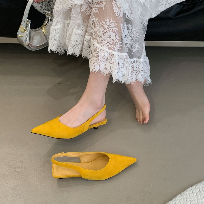 Sandale pentru femei cu partea superioară PU, vârf ascuțit, toc cui stil, primăvara 2025, talpă din cauciuc, pentru tineri