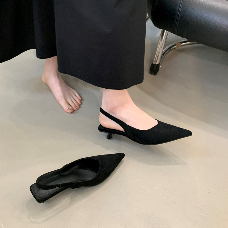 Sandale pentru femei cu partea superioară PU, vârf ascuțit, toc cui stil, primăvara 2025, talpă din cauciuc, pentru tineri