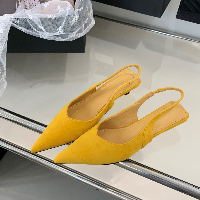 Sandale pentru femei cu partea superioară PU, vârf ascuțit, toc cui stil, primăvara 2025, talpă din cauciuc, pentru tineri