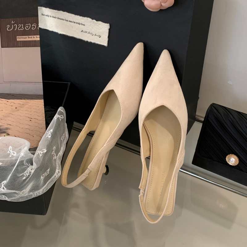 Sandale pentru femei cu partea superioară PU, vârf ascuțit, toc cui stil, primăvara 2025, talpă din cauciuc, pentru tineri