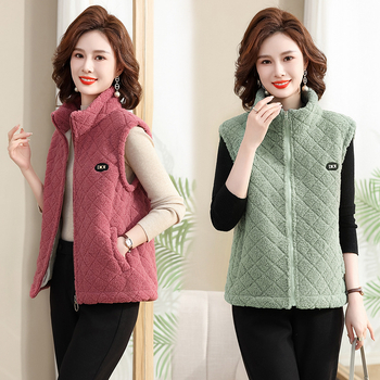 Vest de catifea granulară pentru femei, croială Slim, căptușeală din fleece, guler half-turtleneck, fermoar, poliester 95%+