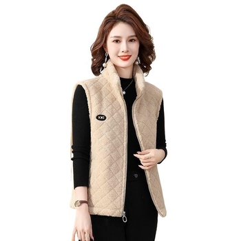 Vest de catifea granulară pentru femei, croială Slim, căptușeală din fleece, guler half-turtleneck, fermoar, poliester 95%+