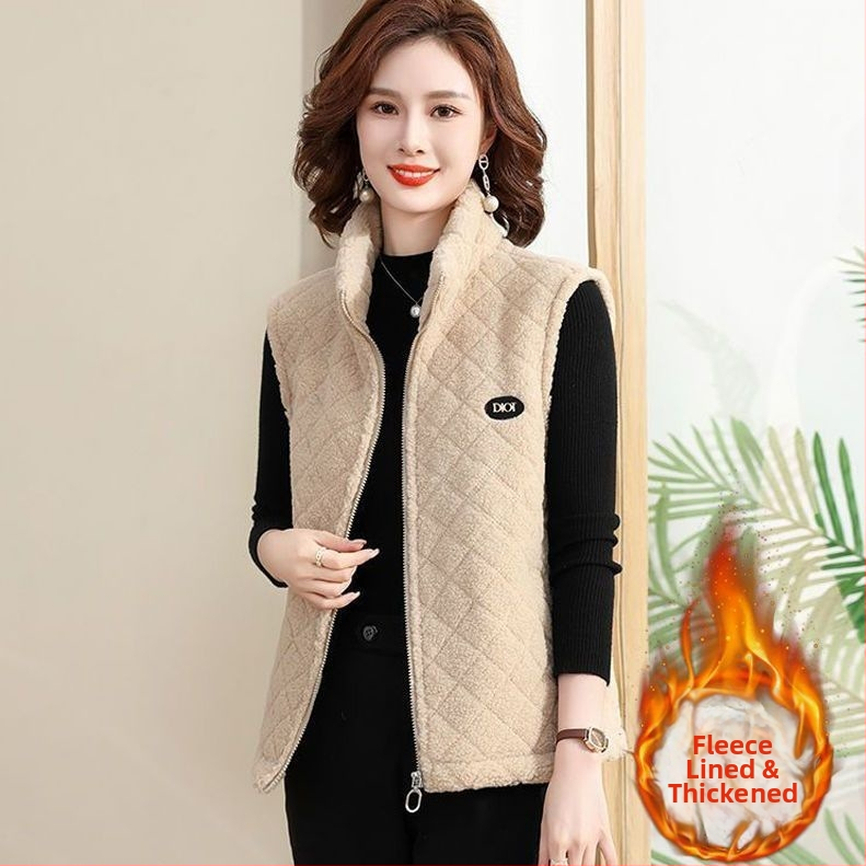 Vest de catifea granulară pentru femei, croială Slim, căptușeală din fleece, guler half-turtleneck, fermoar, poliester 95%+