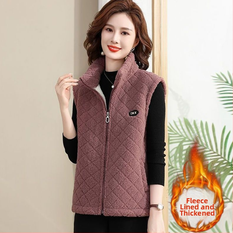 Vest de catifea granulară pentru femei, croială Slim, căptușeală din fleece, guler half-turtleneck, fermoar, poliester 95%+