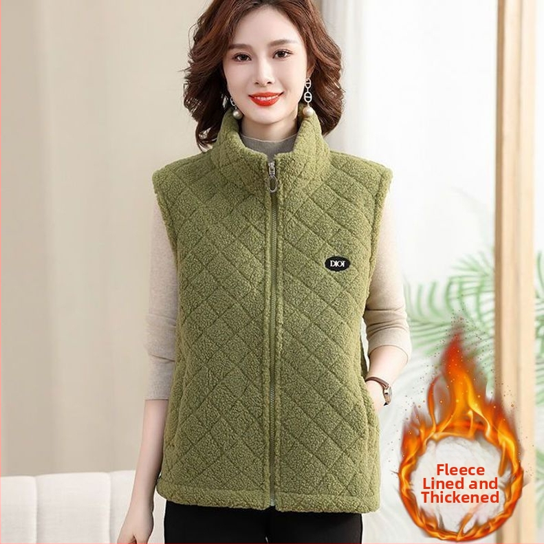 Vest de catifea granulară pentru femei, croială Slim, căptușeală din fleece, guler half-turtleneck, fermoar, poliester 95%+