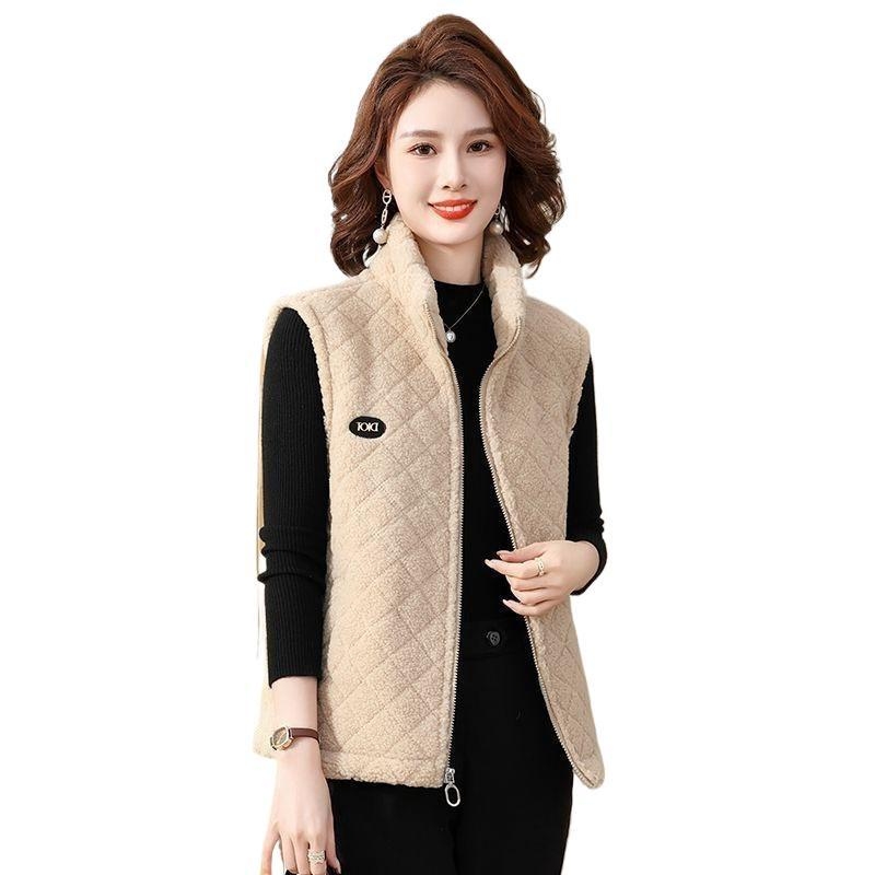 Vest de catifea granulară pentru femei, croială Slim, căptușeală din fleece, guler half-turtleneck, fermoar, poliester 95%+