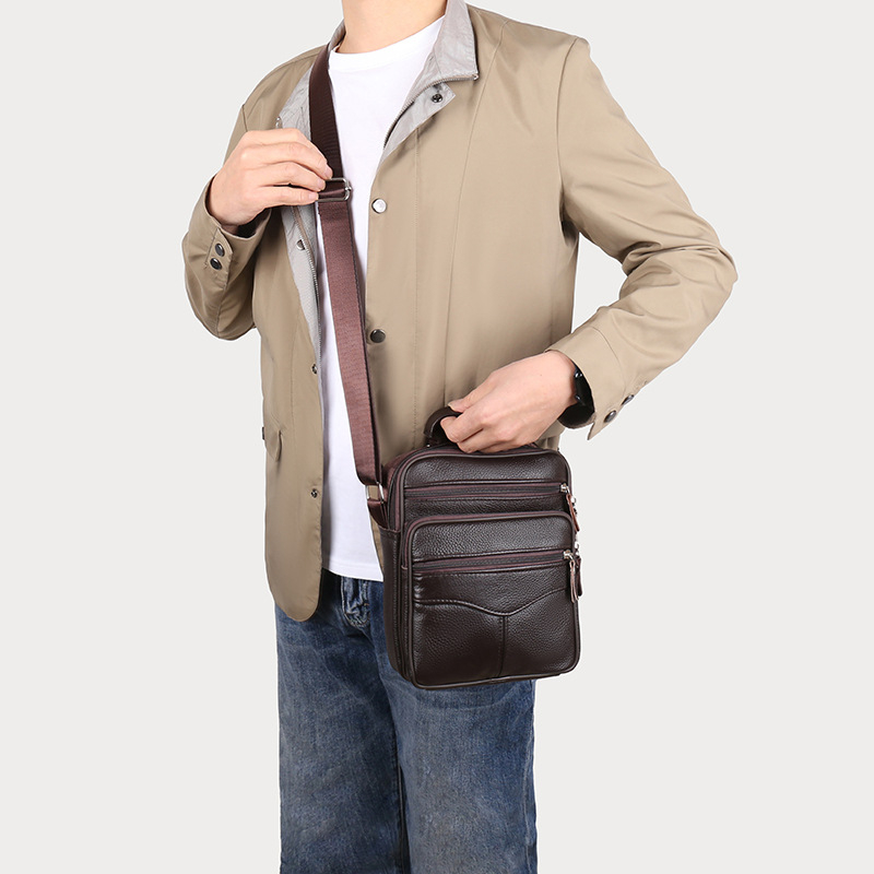 Geantă de umăr pentru bărbați din piele naturală | Piele de vită de prim strat | Căptușeală din piele | Pentru călătorii de afaceri | Respirabilă, Impermeabilă, Foarte ușoară, Rezistentă la uzură