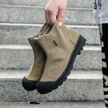 Υψηλά παπούτσια πεζοπορίας από καμβά με εσωτερικό φερμουάρ, στρογγυλή μύτη, σόλα TPR