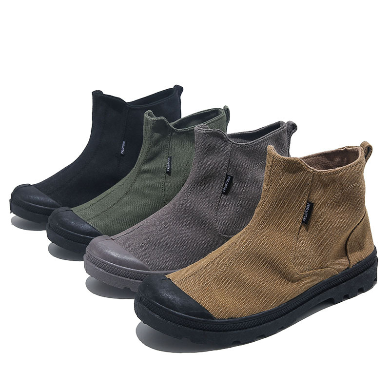 Υψηλά παπούτσια πεζοπορίας από καμβά με εσωτερικό φερμουάρ, στρογγυλή μύτη, σόλα TPR