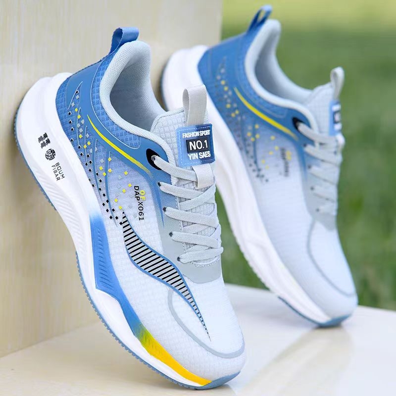 Ανδρικά παπούτσια για τρέξιμο – αναπνεύσιμο επάνω από πλέγμα, στρογγυλή μύτη, χαμηλό ύψος, επίπεδη φτέρνα, επιφανειακό άνοιγμα (αναπνεύσιμο επάνω από πλέγμα; στρογγυλή μύτη; χαμηλό ύψος; επίπεδη φτέρνα; επιφανειακό άνοιγμα)