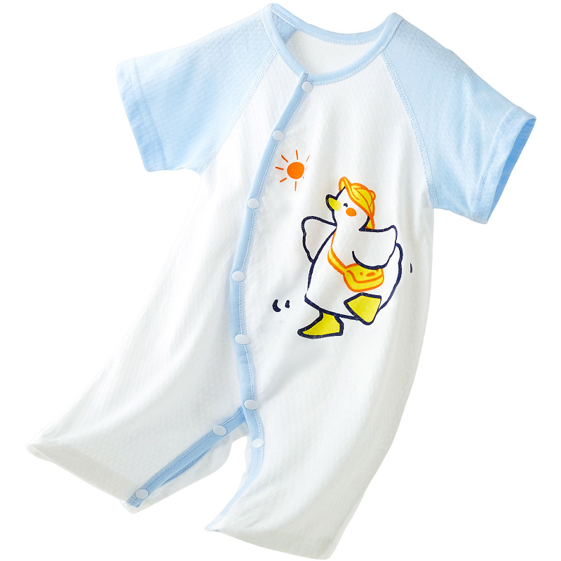 Βρεφικό φορμάκι με κοντά μανίκια από 100% βαμβάκι, ανάλαφρο καλοκαιρινό ύφασμα, μπροστινό κλείσιμο με ένα κουμπί