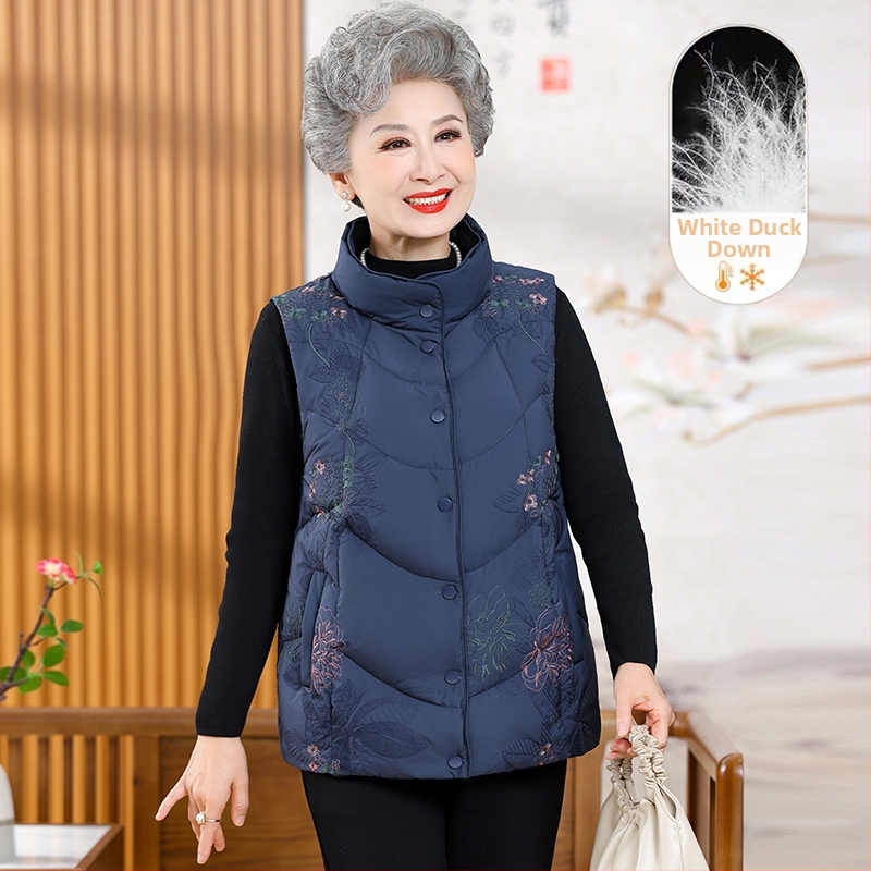 Elegáns idős nőknek szánt meleg tollmellény őszi-téli szezonra, fő anyag: regenerált cellulóz rost (>95%), japán-koreai lazító stílus, kiadás: 2025 ősz
