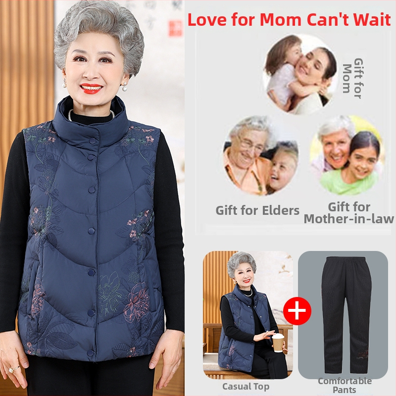 Elegáns idős nőknek szánt meleg tollmellény őszi-téli szezonra, fő anyag: regenerált cellulóz rost (>95%), japán-koreai lazító stílus, kiadás: 2025 ősz