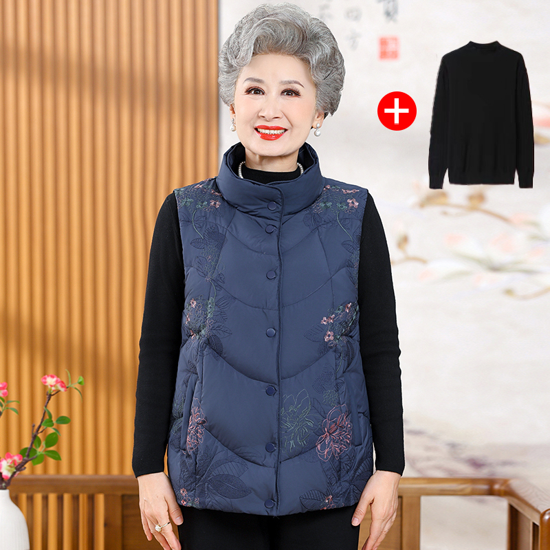 Elegáns idős nőknek szánt meleg tollmellény őszi-téli szezonra, fő anyag: regenerált cellulóz rost (>95%), japán-koreai lazító stílus, kiadás: 2025 ősz