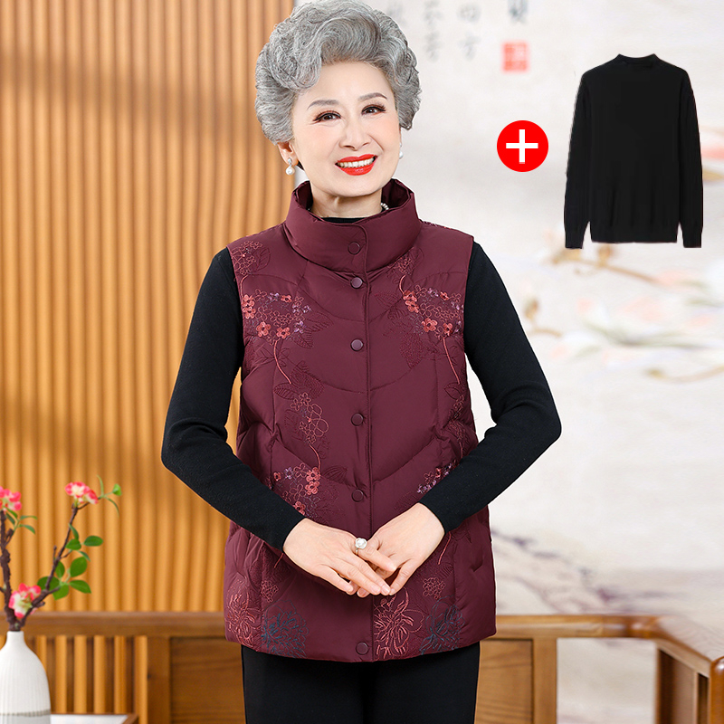 Elegáns idős nőknek szánt meleg tollmellény őszi-téli szezonra, fő anyag: regenerált cellulóz rost (>95%), japán-koreai lazító stílus, kiadás: 2025 ősz
