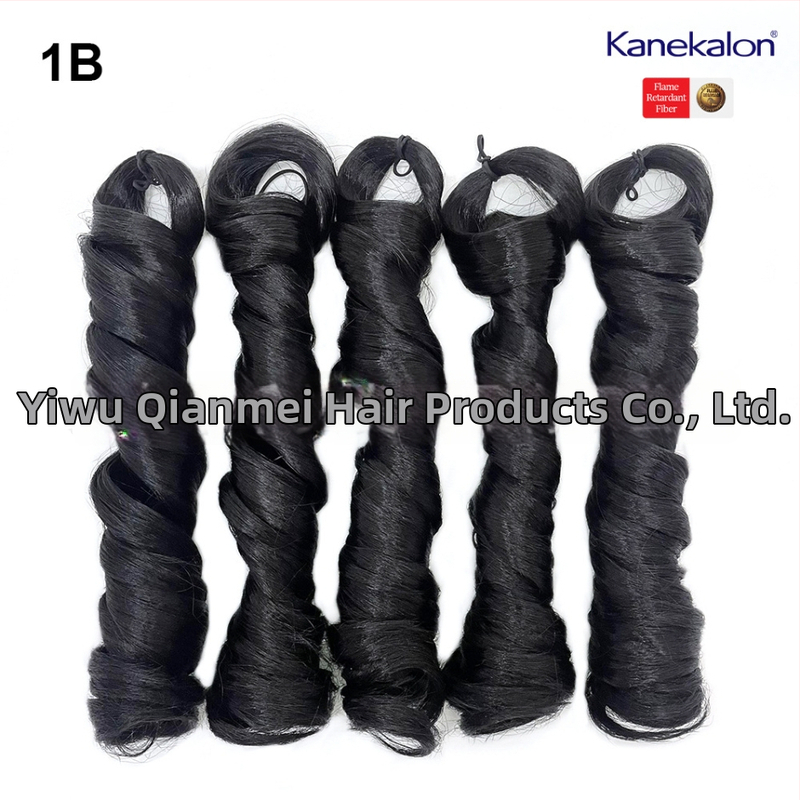 Perucă cu 5x bucle franțuzești, lungime medie-lungă, 240 g Kanekalon, stil natural